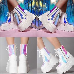 - 🥾 Holographic Platform Ankle Boots with Chunky Block Heels🥾